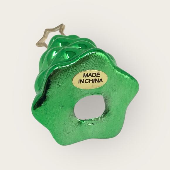 Vintage NEW 6 Ceramic Christmas Tree Place Card Holders Metallic Green - Picture 3 of 5